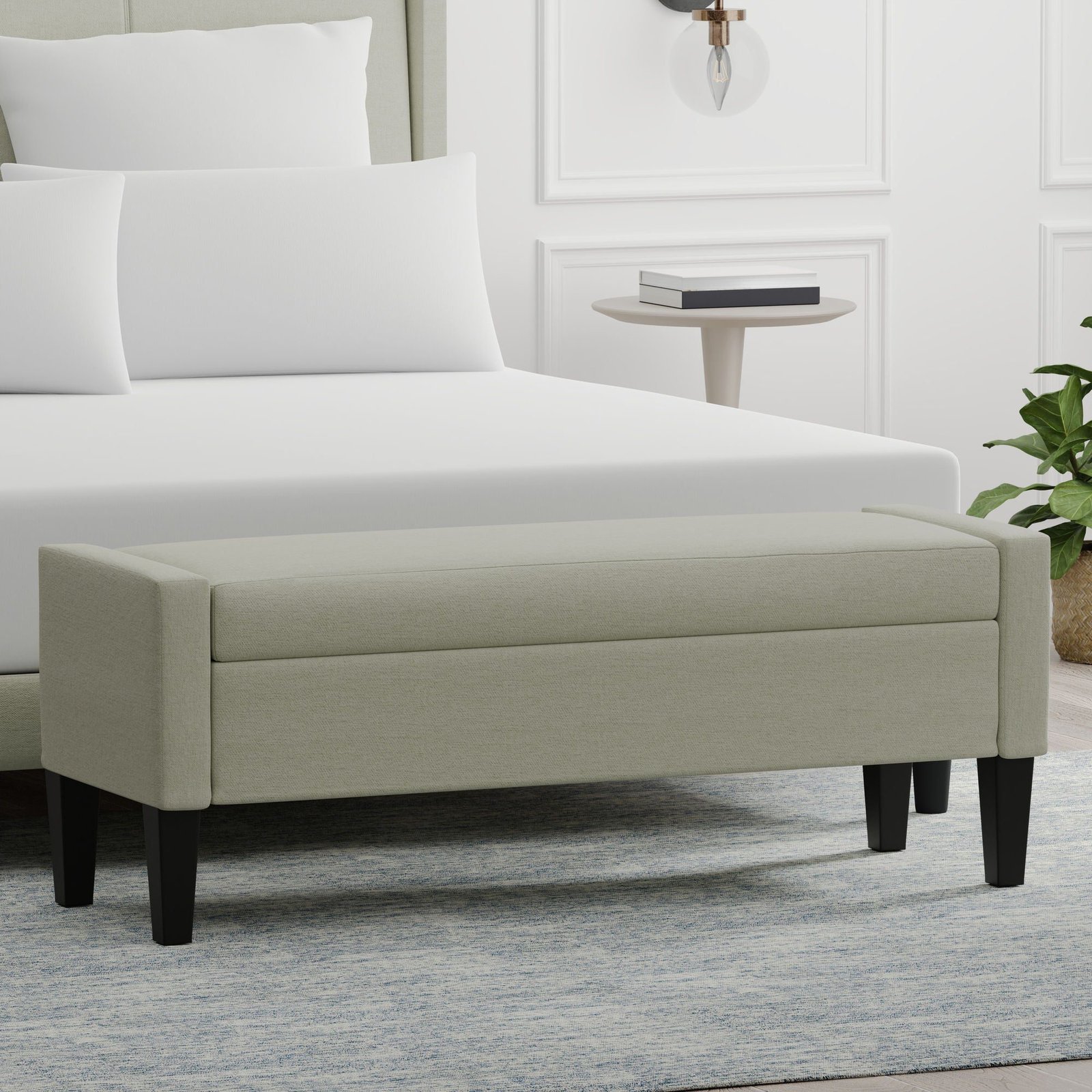 Upholstered Storage Bench with Truncated Arms - Image 2