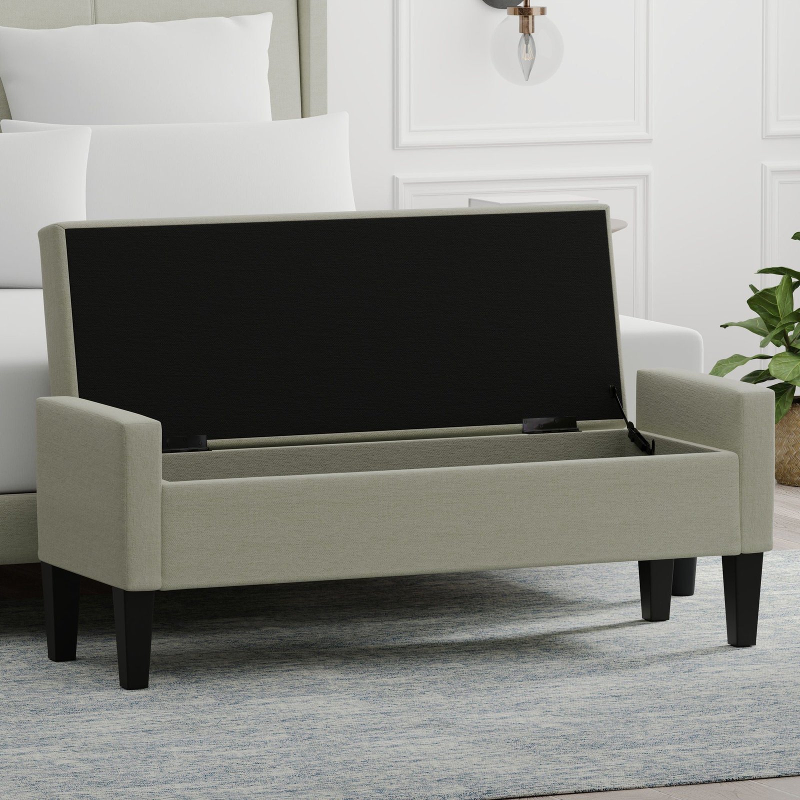 Upholstered Storage Bench with Truncated Arms - Image 3