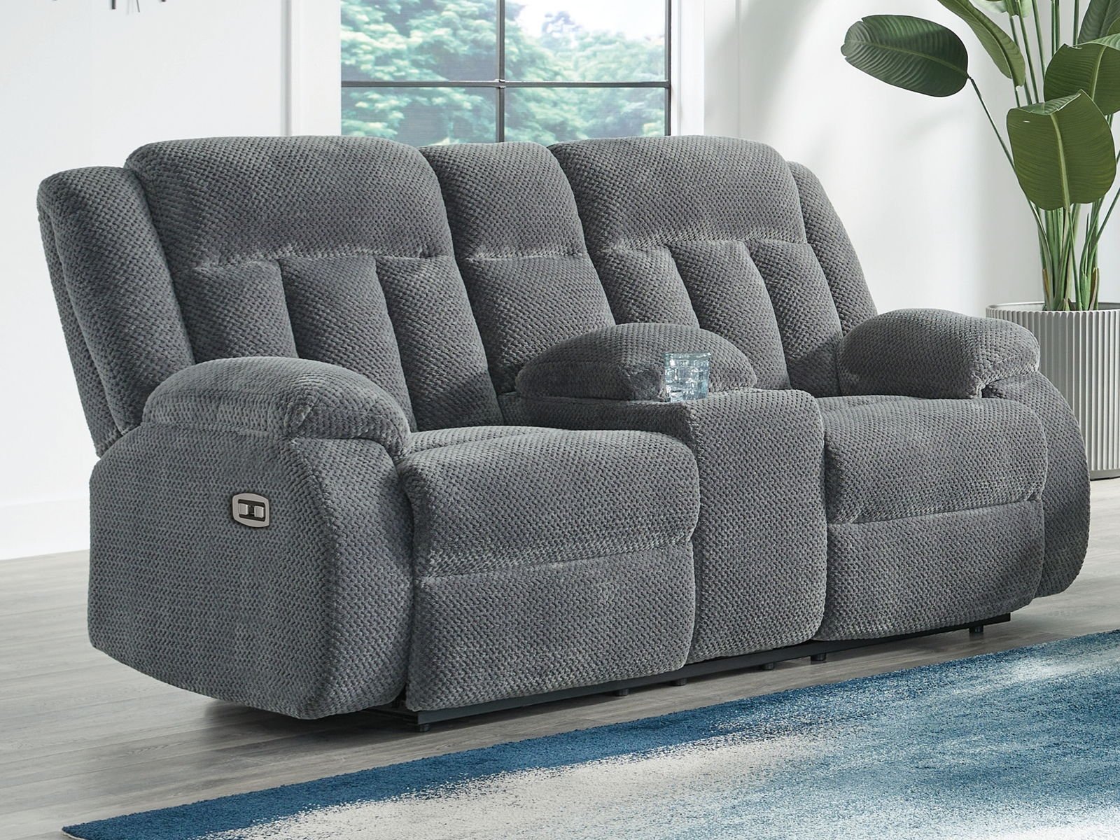 Observation - Double Reclining Power Loveseat With Console - Steel - Image 2