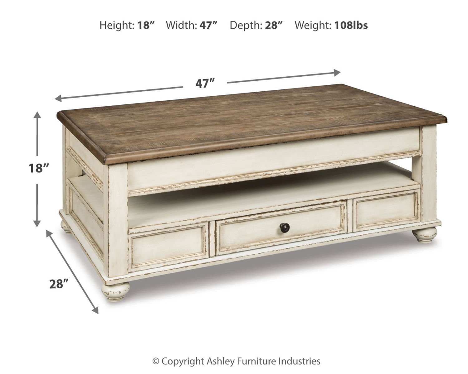 Realyn - Lift Top Cocktail Table - White / Brown - Image 3