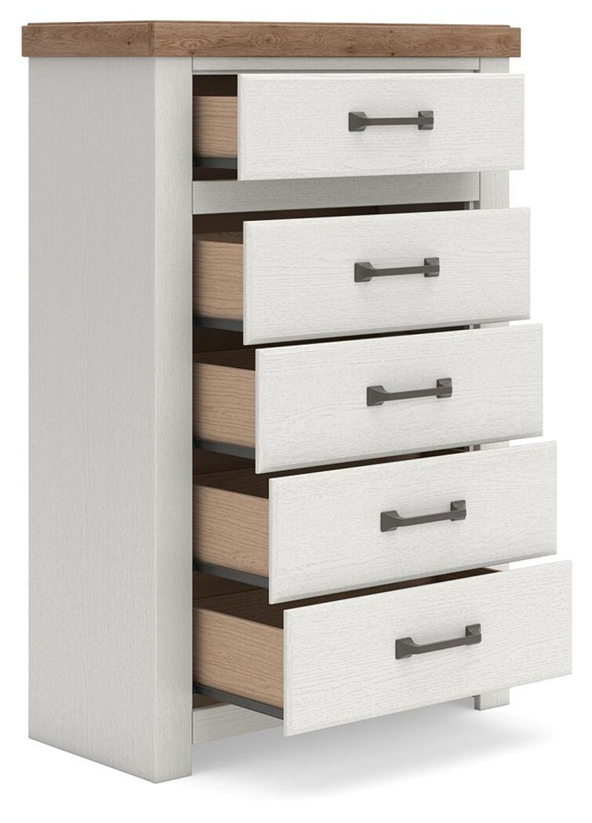 Savonport - Five Drawer Chest - White / Brown - Image 3