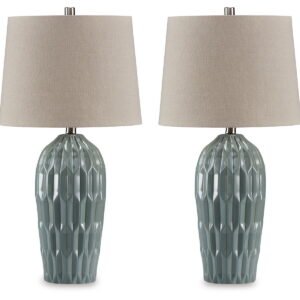 Hadbury - Ceramic Table Lamp (Set of 2) - Pale Blue / Teal
