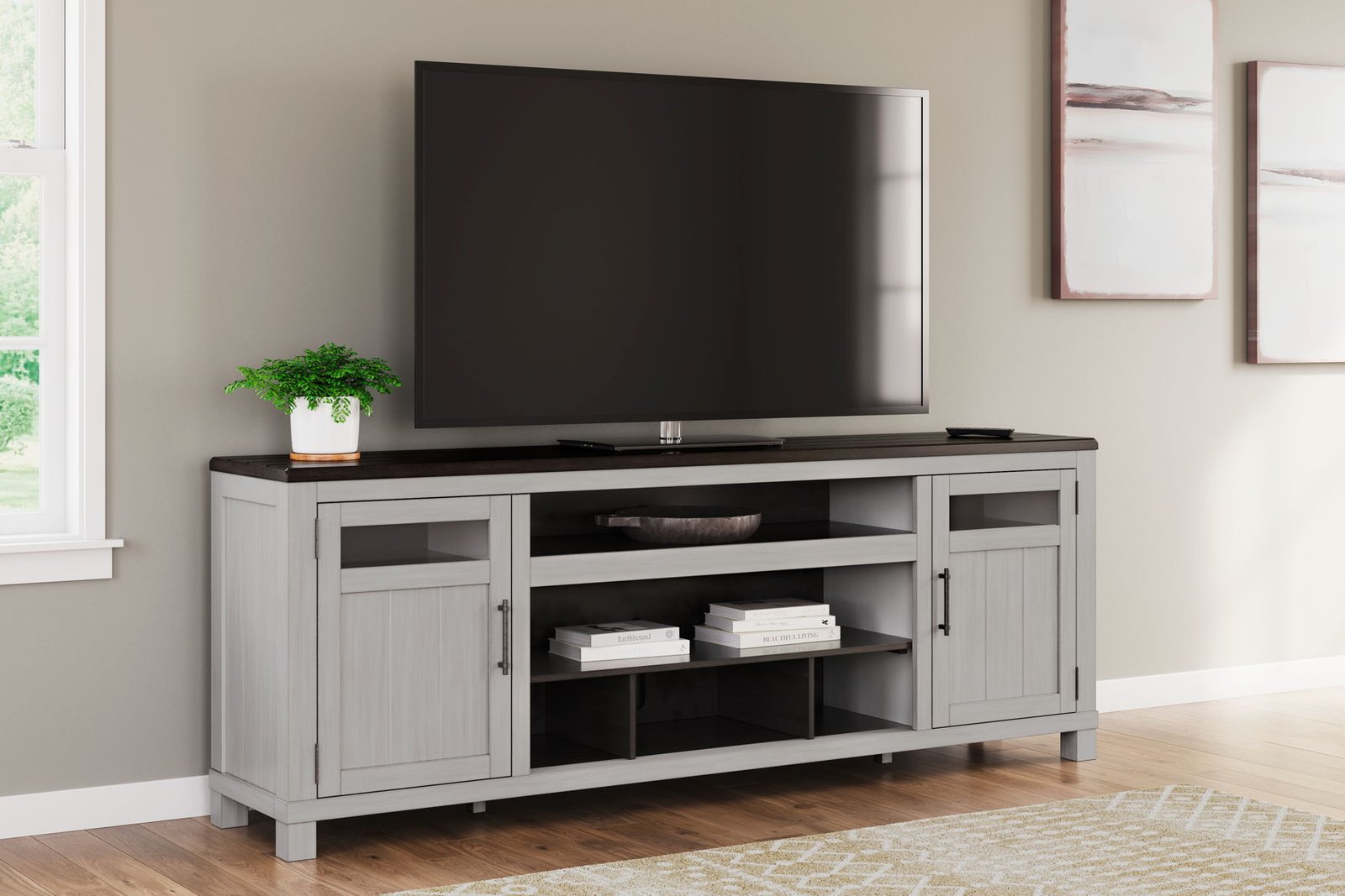 Darborn - XL TV Stand W/Fireplace Option - Gray / Brown - Image 3
