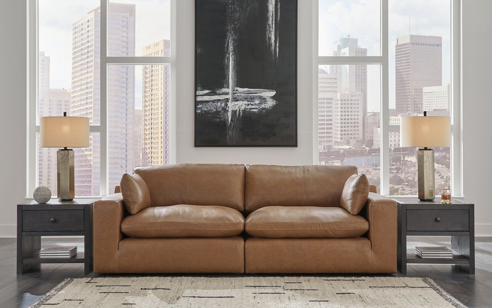 Emilia - 2 Pc. - 2-Piece Sectional Loveseat, Ottoman - Caramel - Image 3