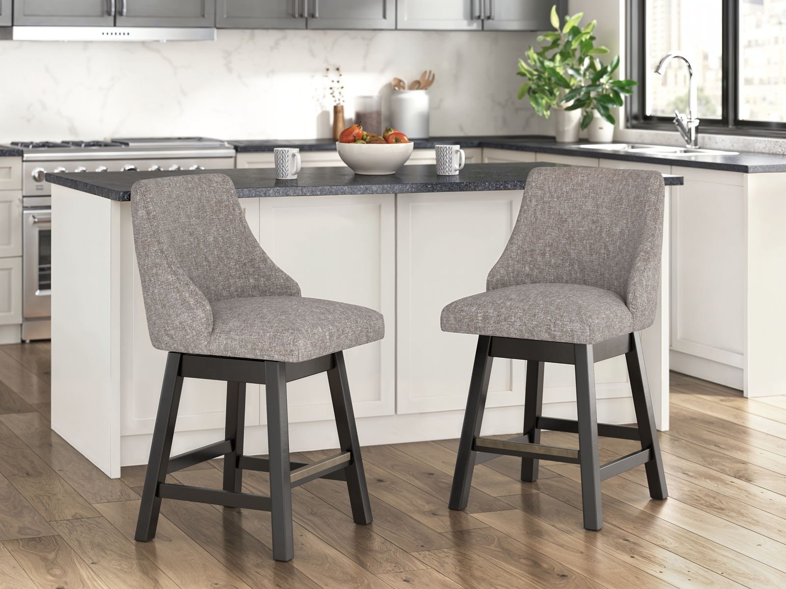 Neymorton - Upholstered Swivel Barstool (Set of 2) - Dark Grayish Brown - Image 3
