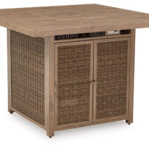 Walton Bridge - Square Bar Table W/Fire Pit - Driftwood