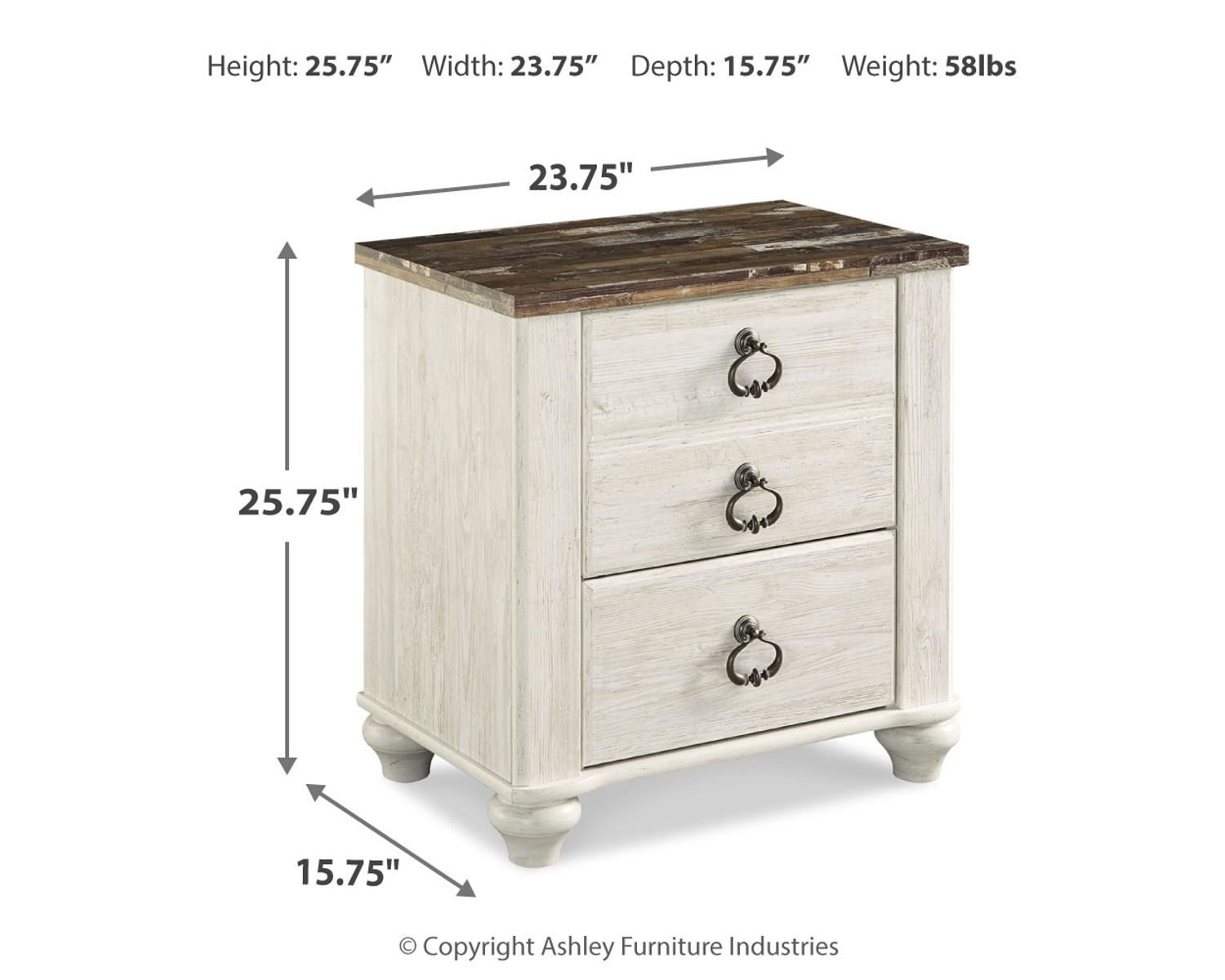 Willowton - Two Drawer Night Stand - Brown / Beige / White - Image 2