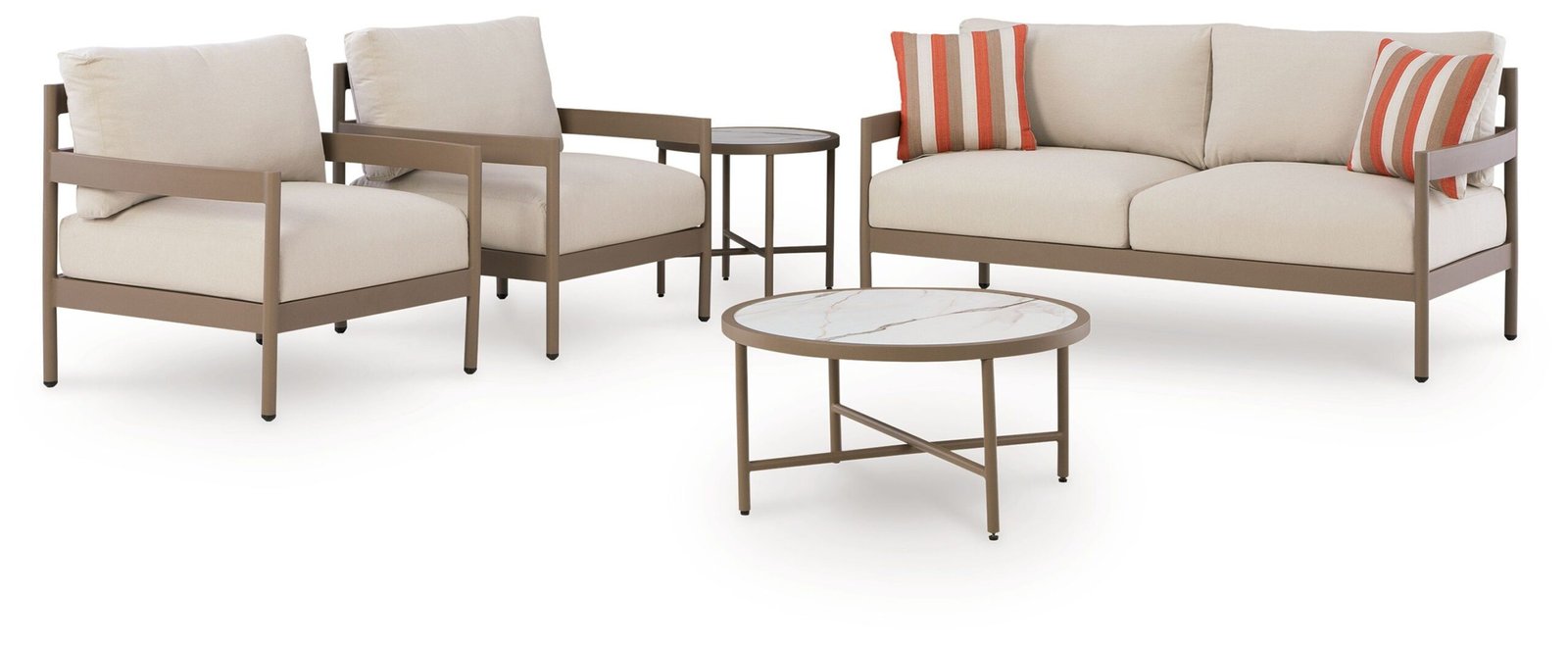 Bluff Trail - Loveseat, Lounge Chairs, Tables Set (Set of 5) - Beige - Image 4