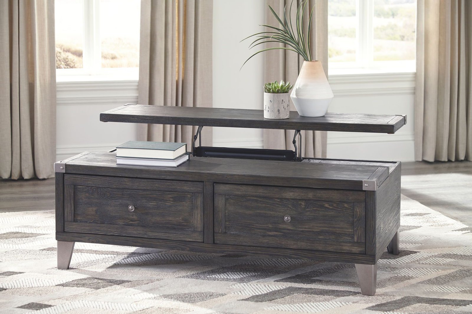Todoe - Lift Top Cocktail Table - Dark Gray - Image 2