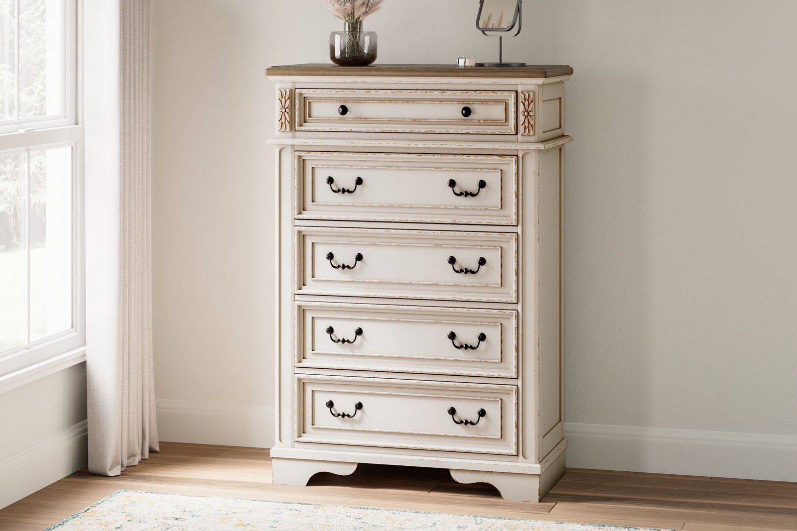 Realyn - Five Drawer Chest - White / Brown / Beige - Image 4
