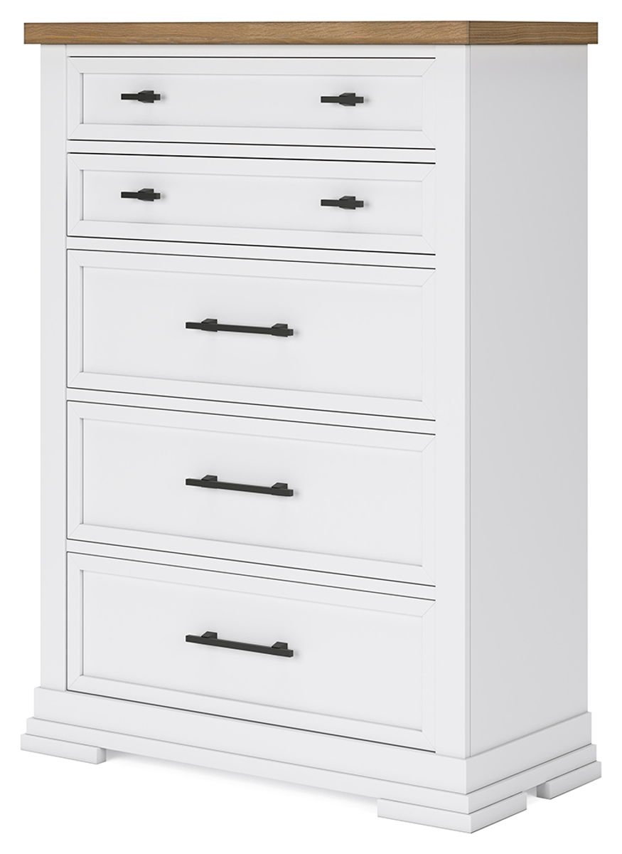 Ashbryn - Five Drawer Chest - White / Natural - Image 4
