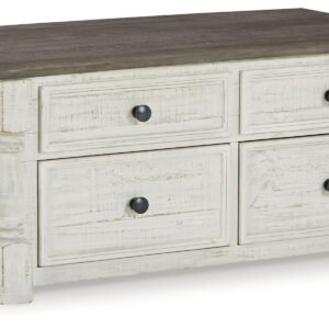 Havalance - Lift Top Cocktail Table with Storage Drawers - White / Gray