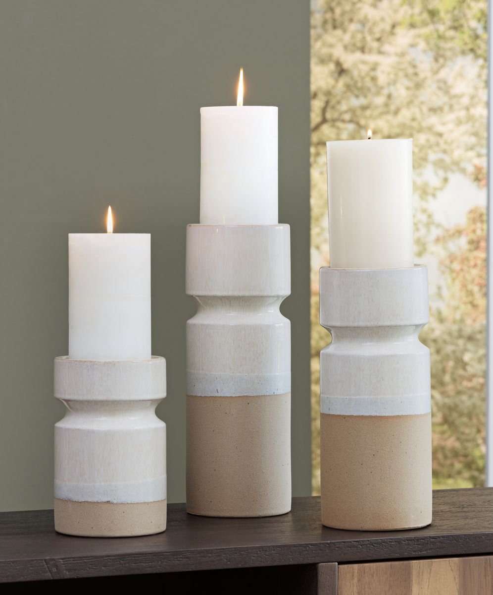 Hurston - Candle Holder Set (Set of 3) - Ivory / Brown - Image 3