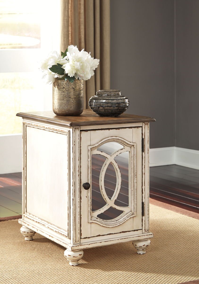Realyn - Chair Side End Table - Insert Mirror - White / Brown - Image 2