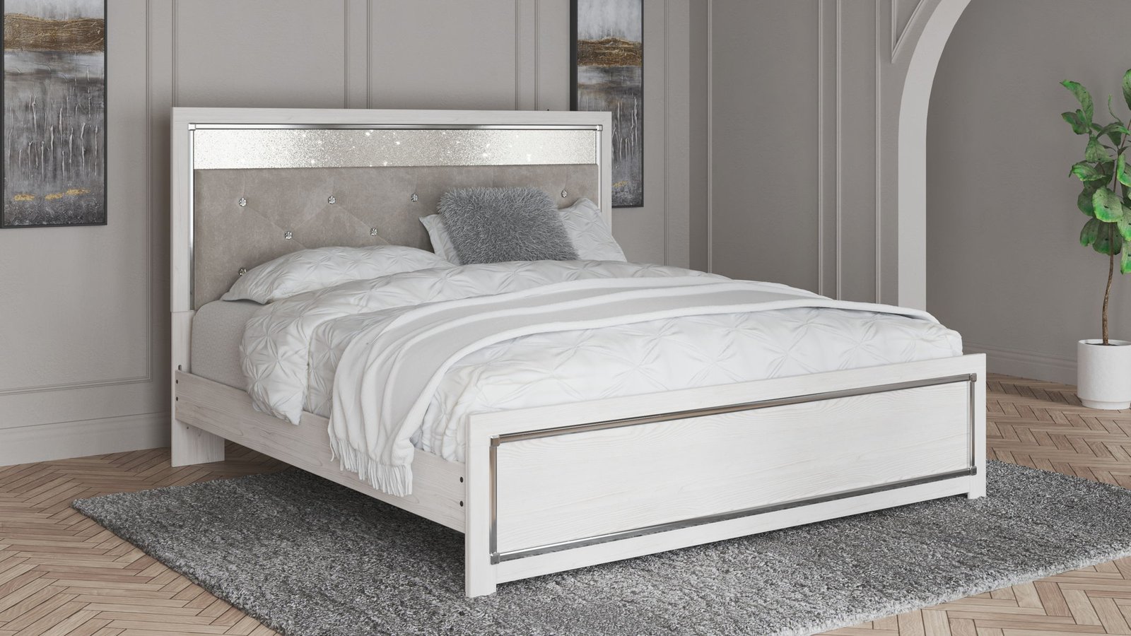 Altyra - King Panel Bed With Upholstered Headboard - White - Image 3