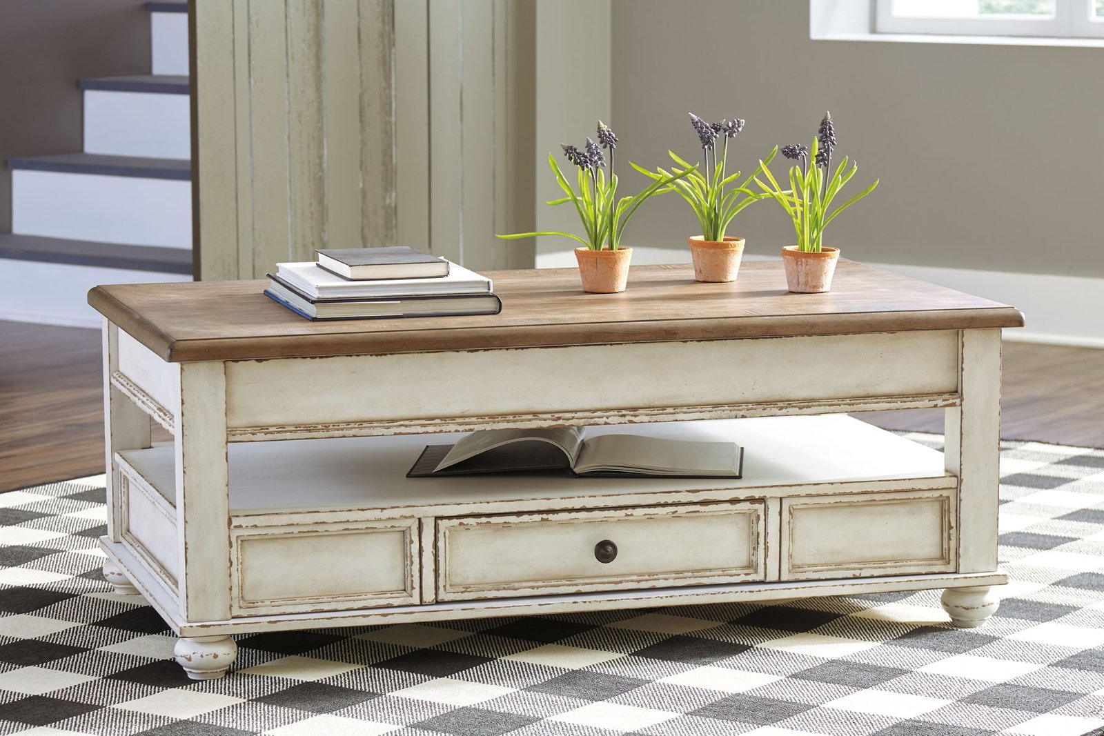 Realyn - Lift Top Cocktail Table - White / Brown - Image 2