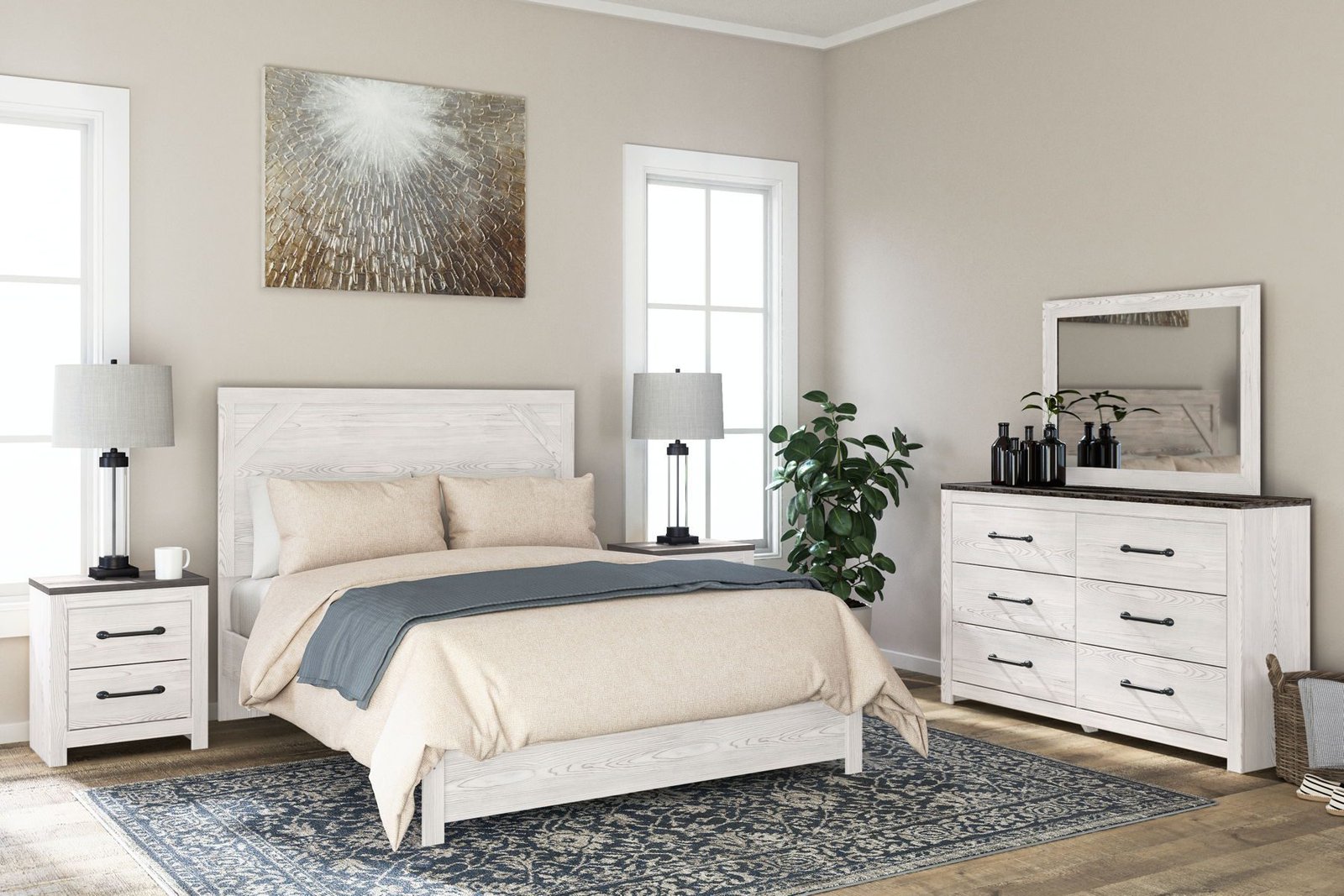 Gerridan - Two Drawer Night Stand - White / Gray - Image 2