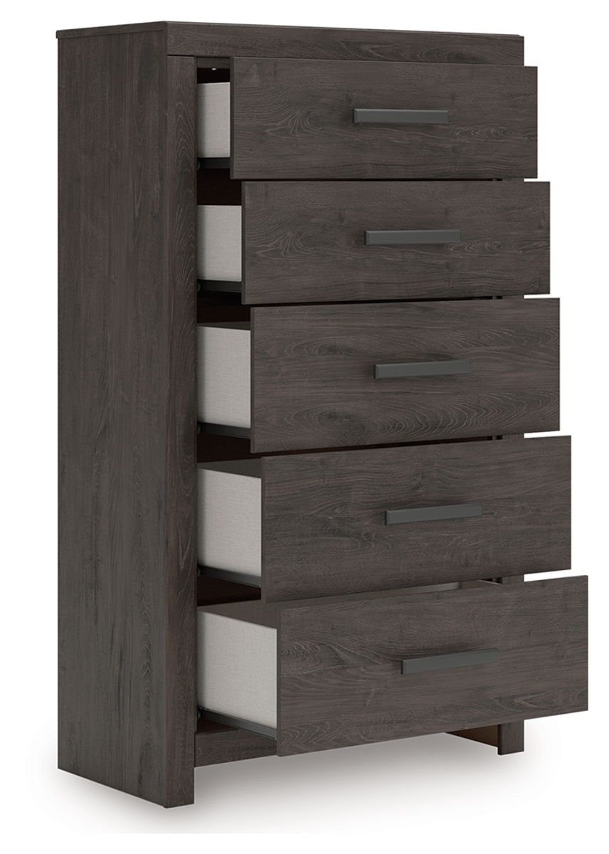Prendonea - Five Drawer Chest - Charcoal - Image 4