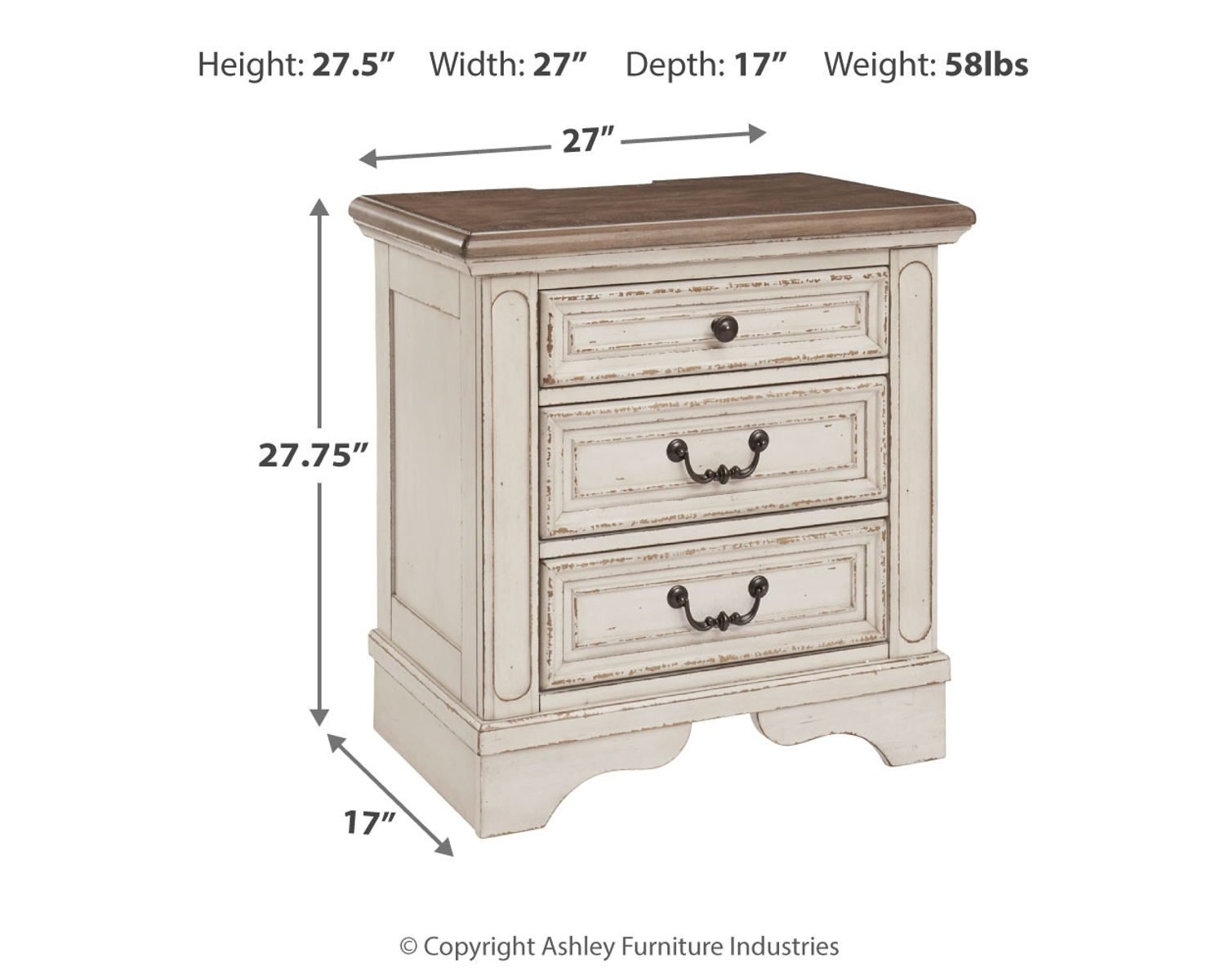 Realyn - Three Drawer Night Stand - White / Brown / Beige - Image 2
