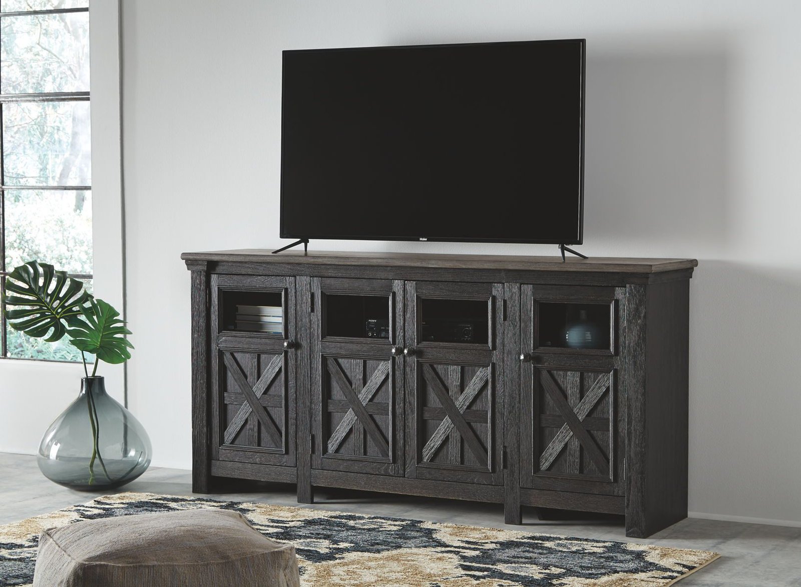 Tyler Creek - Extra Large TV Stand - Black / Gray - Image 4