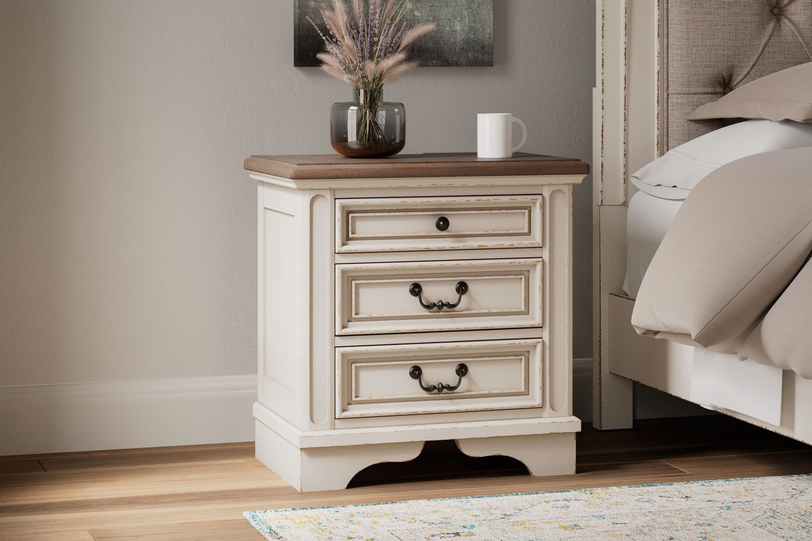 Realyn - Three Drawer Night Stand - White / Brown / Beige - Image 4