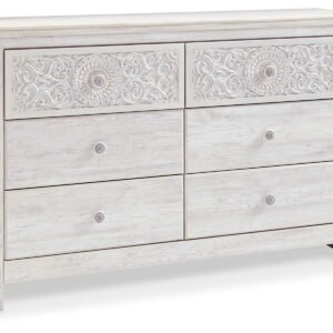 Paxberry - Six Drawer Dresser - Medallion Drawer Pulls - Whitewash