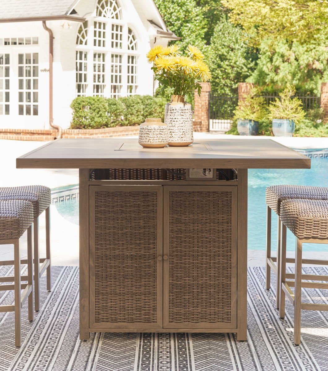 Walton Bridge - Square Bar Table W/Fire Pit - Driftwood - Image 4
