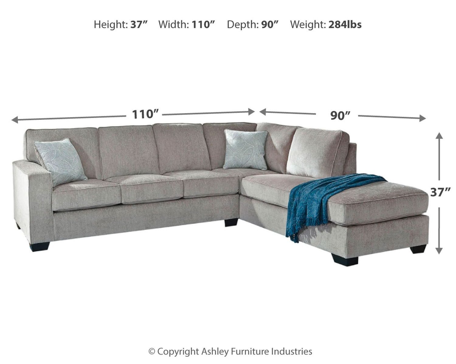 Altari - Right Arm Facing Corner Chaise With Sleeper 2 Pc Sectional - Alloy - Image 2