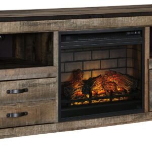 Trinell - 63" TV Stand With Glass/Stone Fireplace Insert - Brown