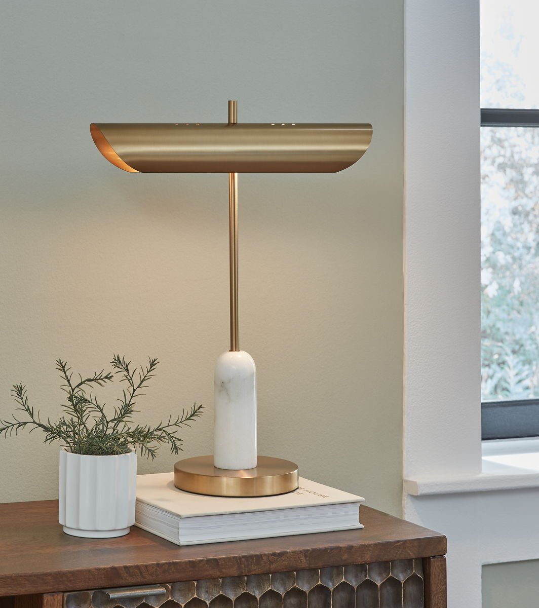 Rowleigh - Marble Desk Lamp - Gold Finish / White - Image 2