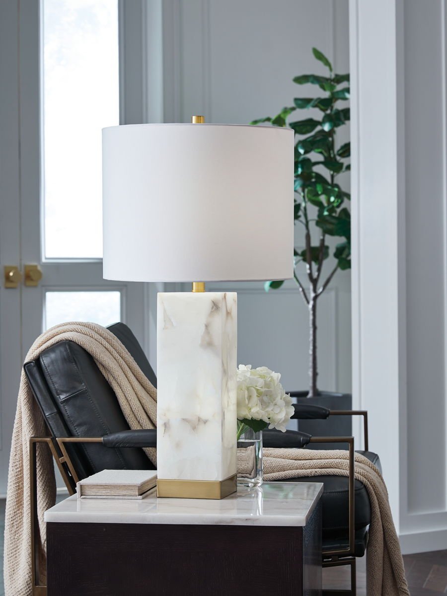 Linderfield - Alabaster Table Lamp - White / Gold Finish - Image 4