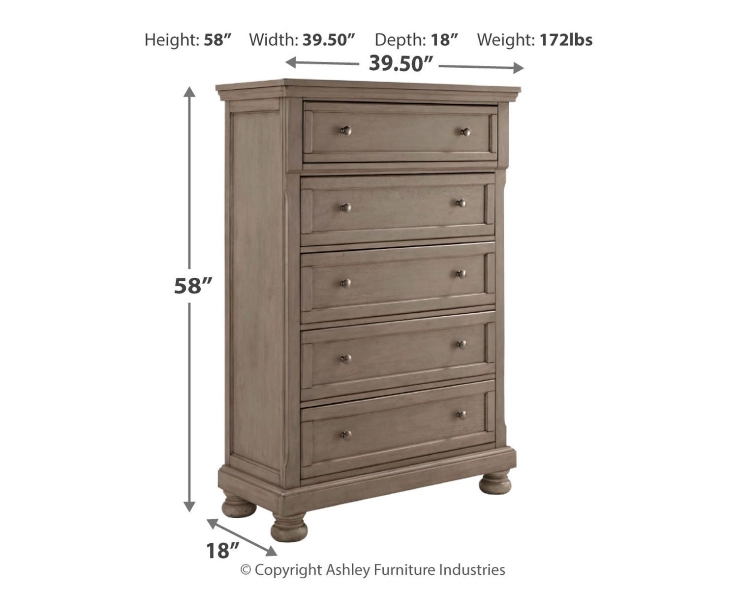 Lettner - Five Drawer Chest - 2-handles - Light Gray - Image 4