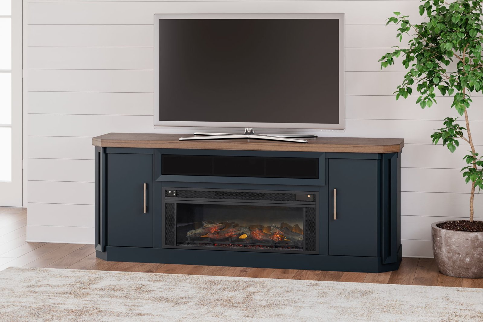 Landocken - 83" TV Stand With Electric Fireplace - Two-tone - Image 3