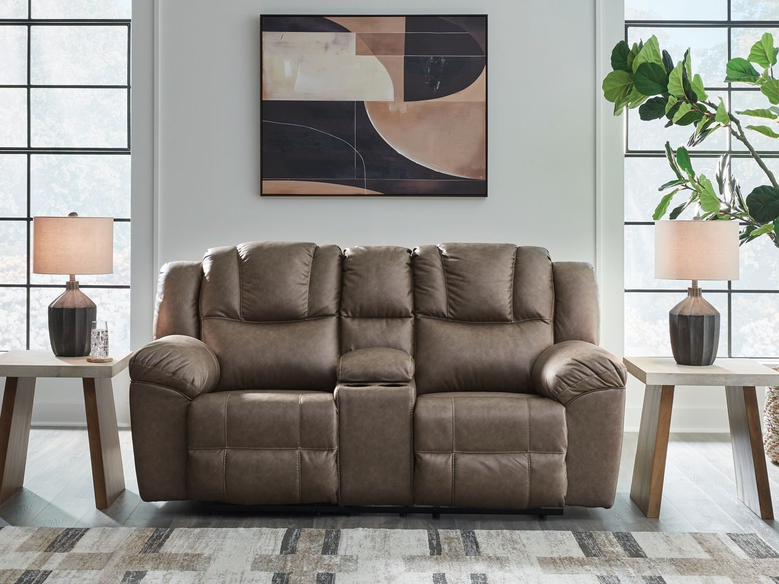 Lowilla - Double Reclining Loveseat With Console - Driftwood - Image 2