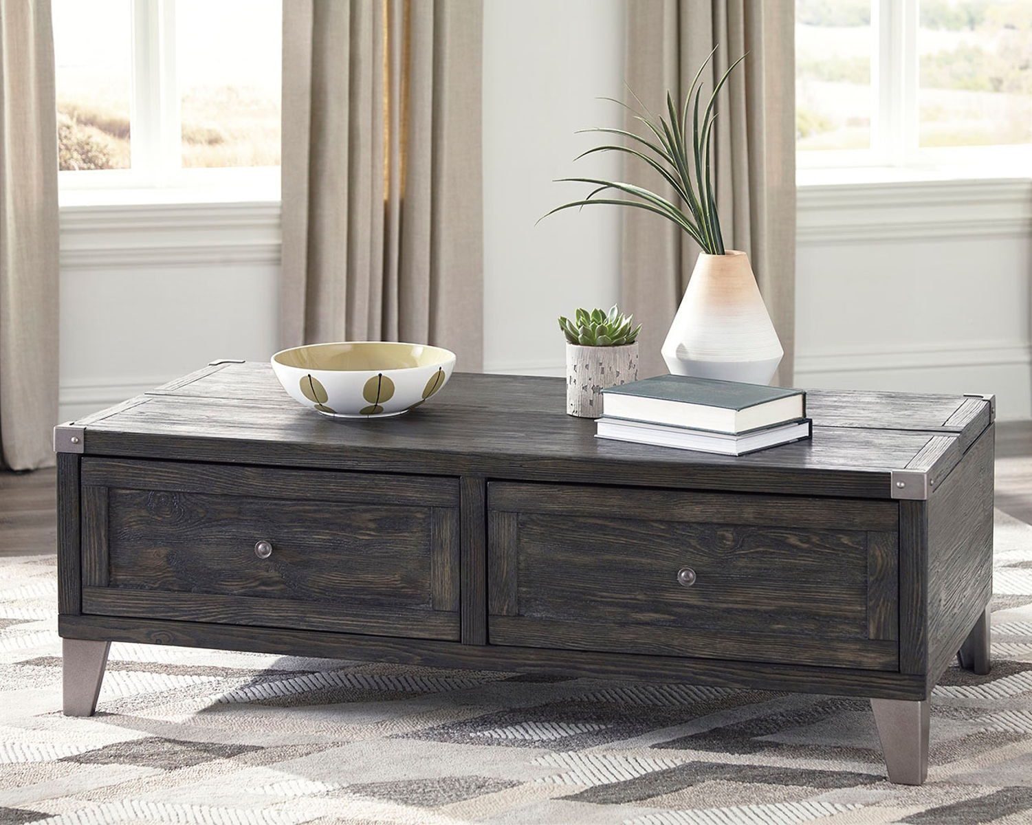 Todoe - Lift Top Cocktail Table - Dark Gray - Image 3