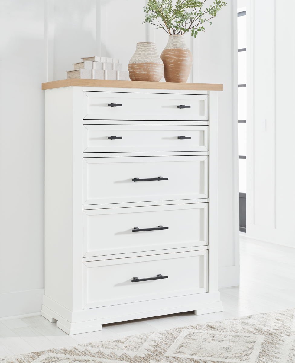 Ashbryn - Five Drawer Chest - White / Natural - Image 3