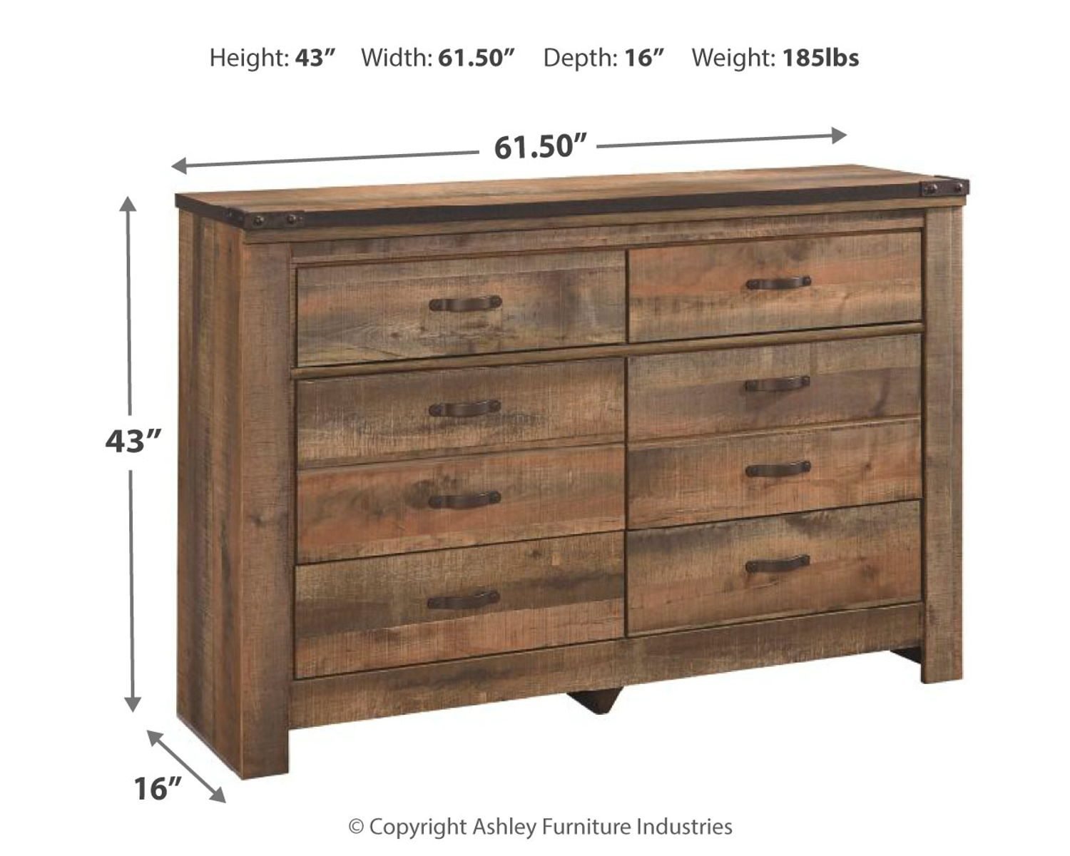 Trinell - Six Drawer Dresser - 61.34" x 15.98" x 42.99" - Brown Dark - Image 2