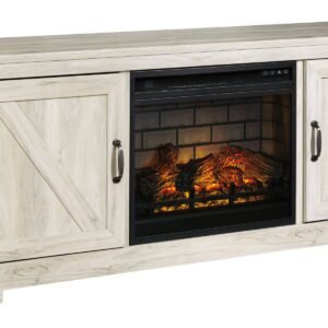 Bellaby - 63" TV Stand With Faux Firebrick Fireplace Insert - Whitewash