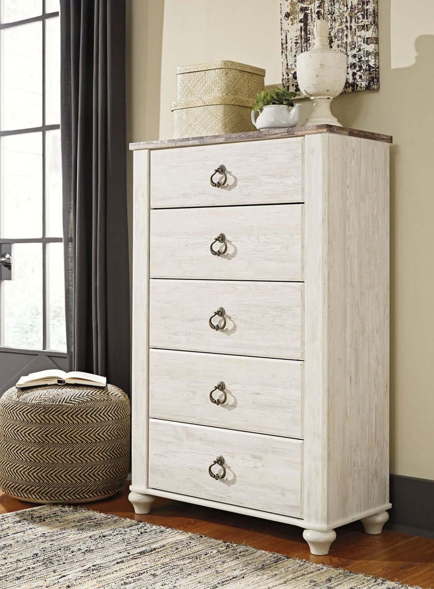 Willowton - Five Drawer Chest - Brown / Beige / White - Image 3