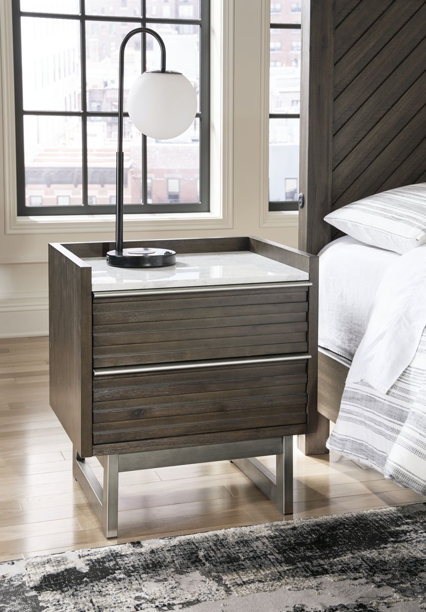 Arkenton - Two Drawer Night Stand - Grayish Brown / White - Image 4