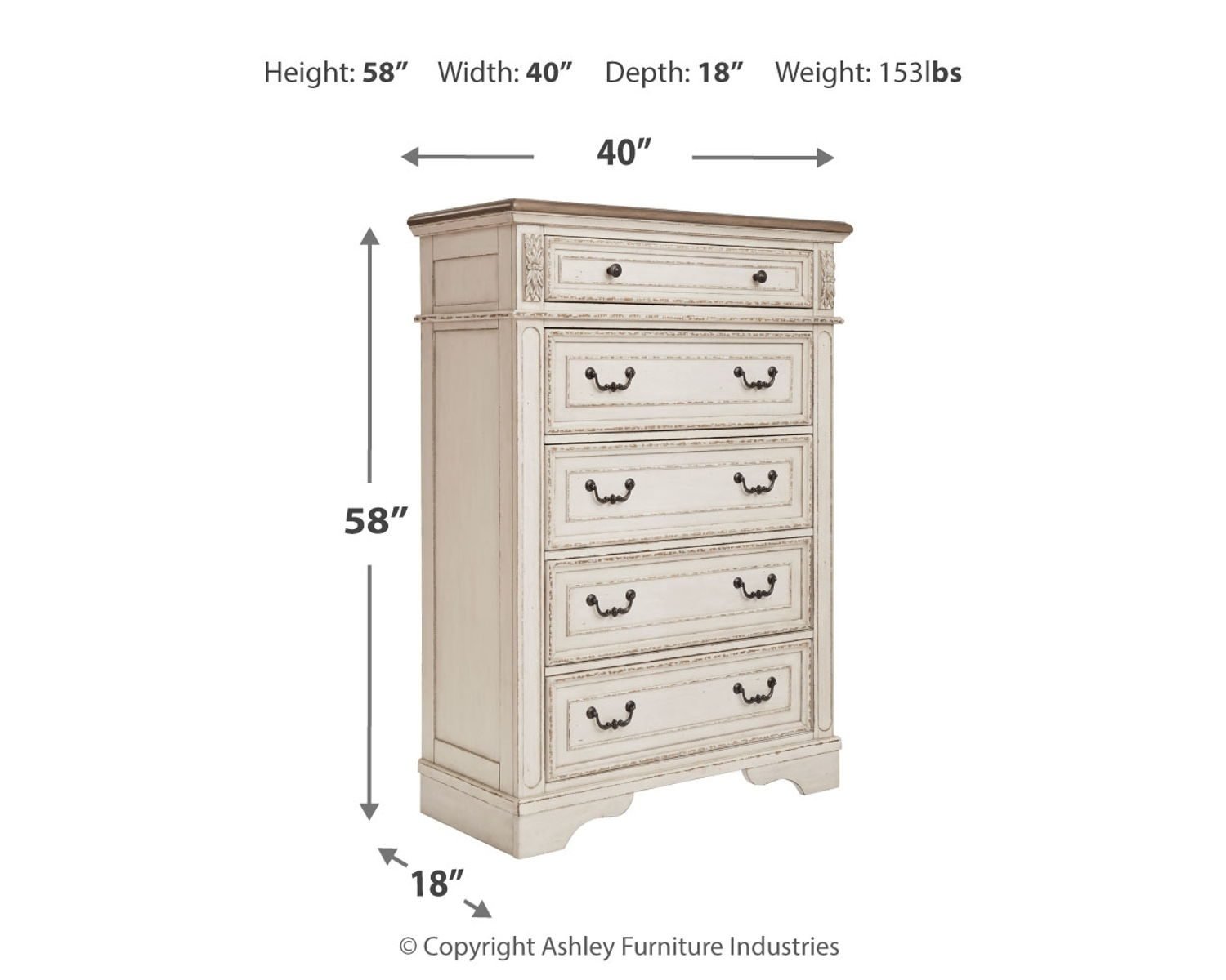 Realyn - Five Drawer Chest - White / Brown / Beige - Image 3