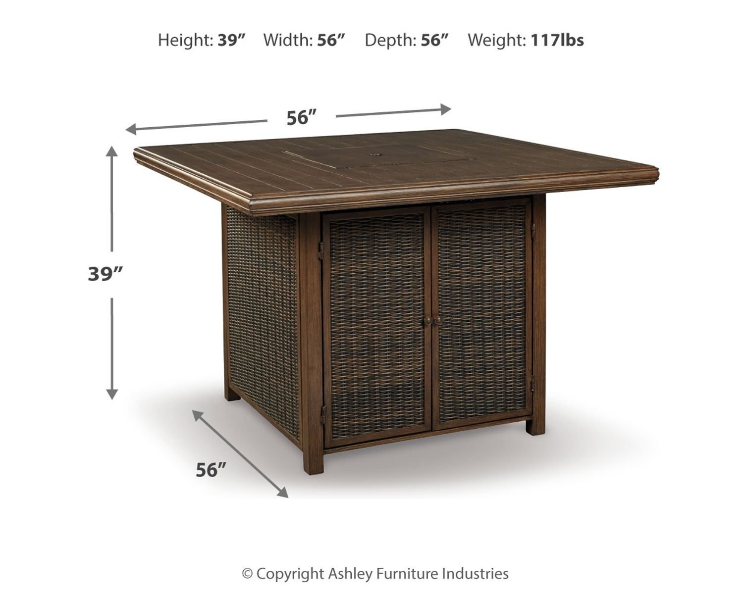 Paradise Trail - Square Bar Table w/Fire Pit - Medium Brown - Image 2