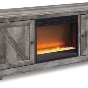Wynnlow - 63" TV Stand With Glass/Stone Fireplace Insert - Gray
