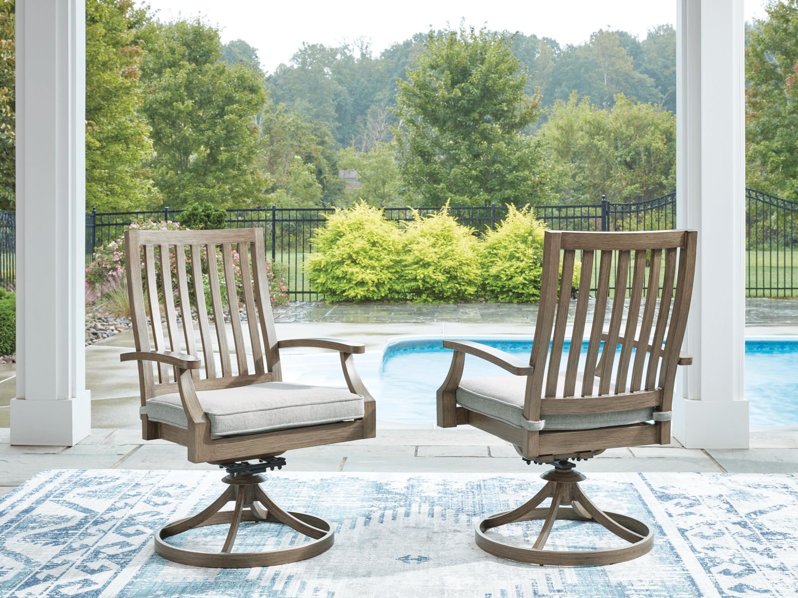 Rainier Ranch - Swivel Chair With Cushion (Set of 2) - Brown / Beige - Image 3