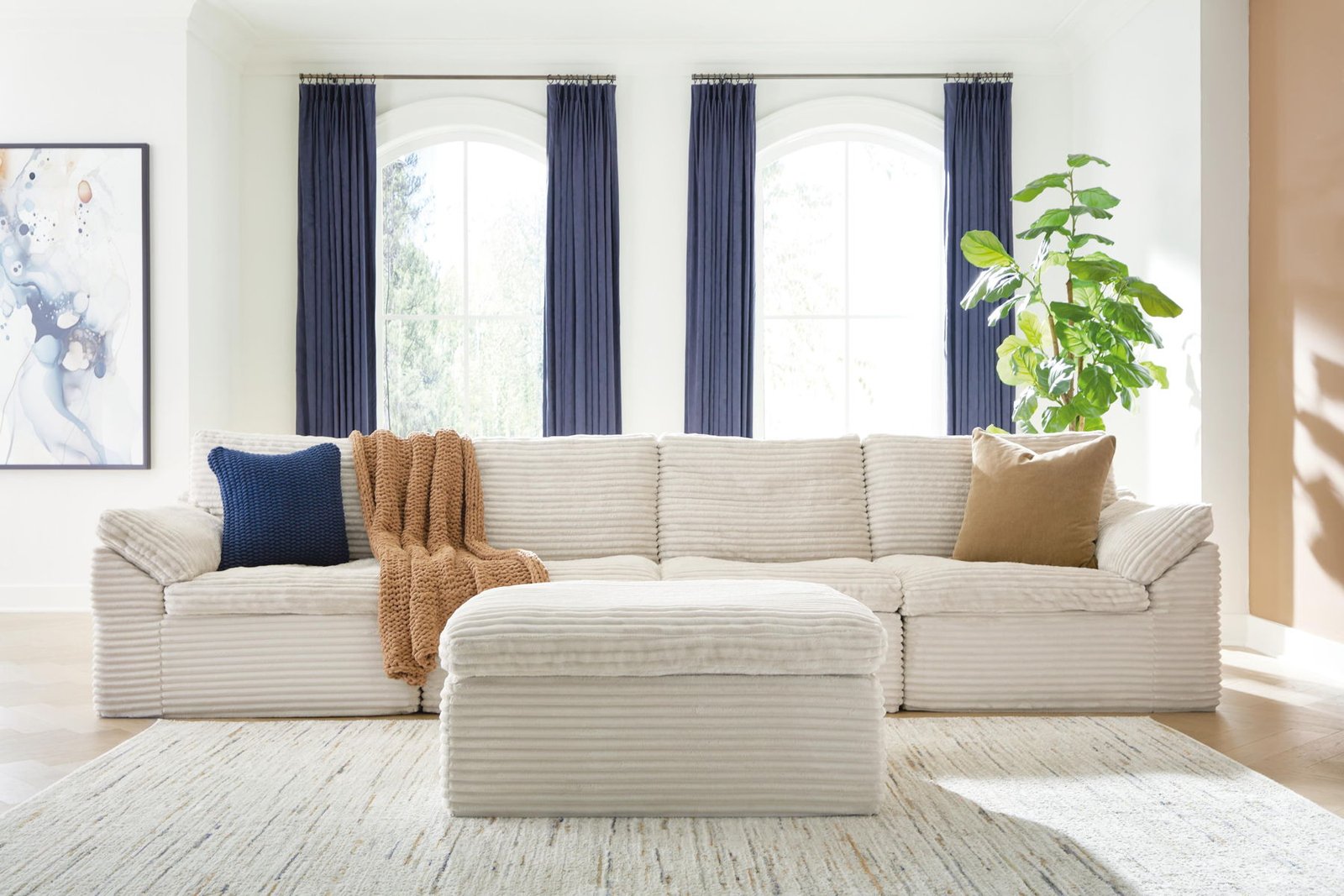 Fannin - 4-Piece Sectional With Ottoman - Ivory - Image 4