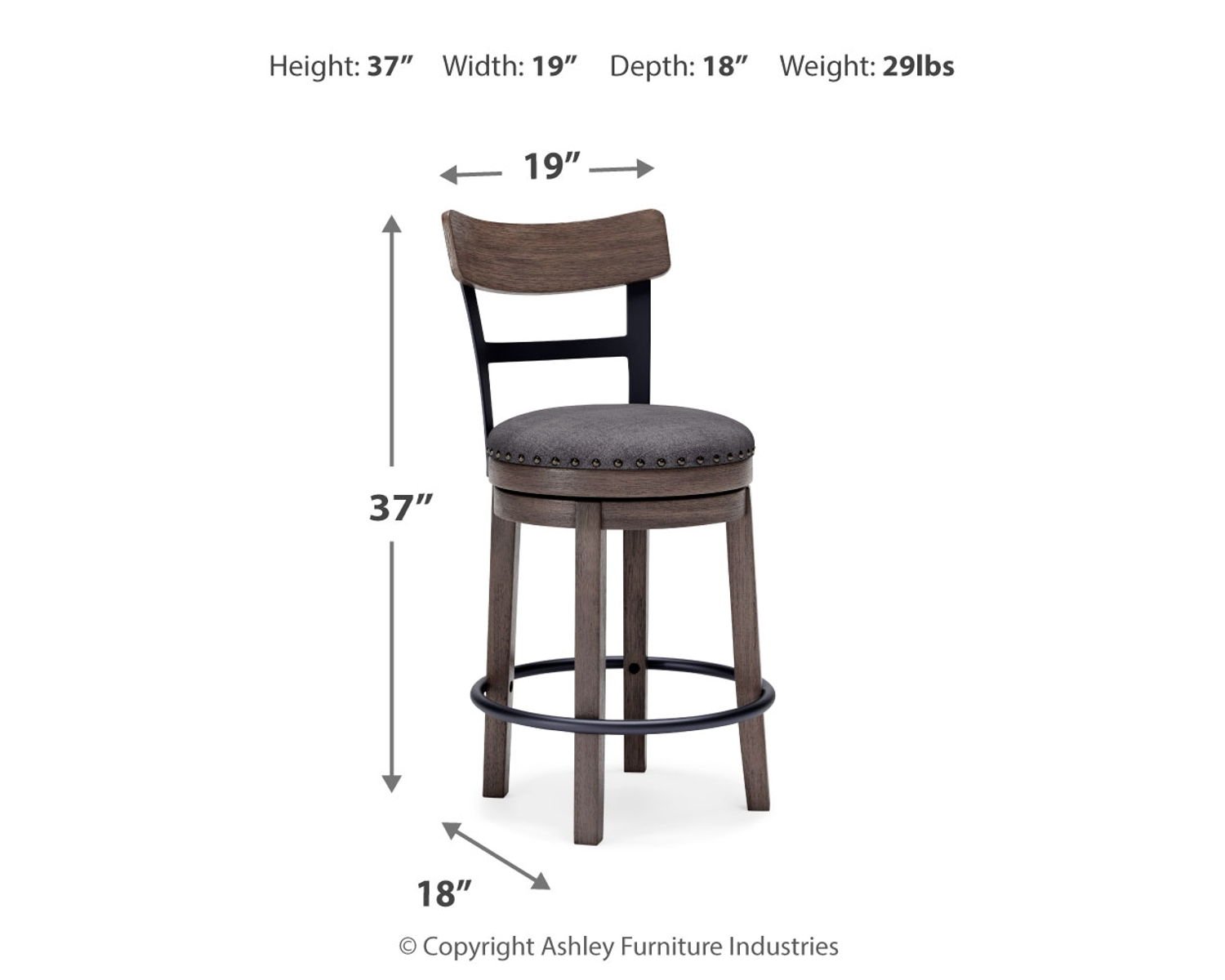 Caitbrook - UPH Swivel Barstool - Gray - Image 3
