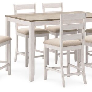 Skempton - Counter Height Dining Table and Bar Stools (Set of 7) - White / Light Brown