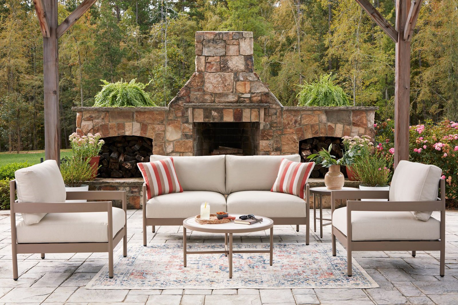 Bluff Trail - Loveseat, Lounge Chairs, Tables Set (Set of 5) - Beige - Image 3