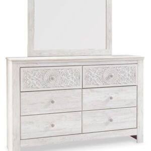 Paxberry - Dresser, Mirror - Medallion Drawer Pulls - Whitewash