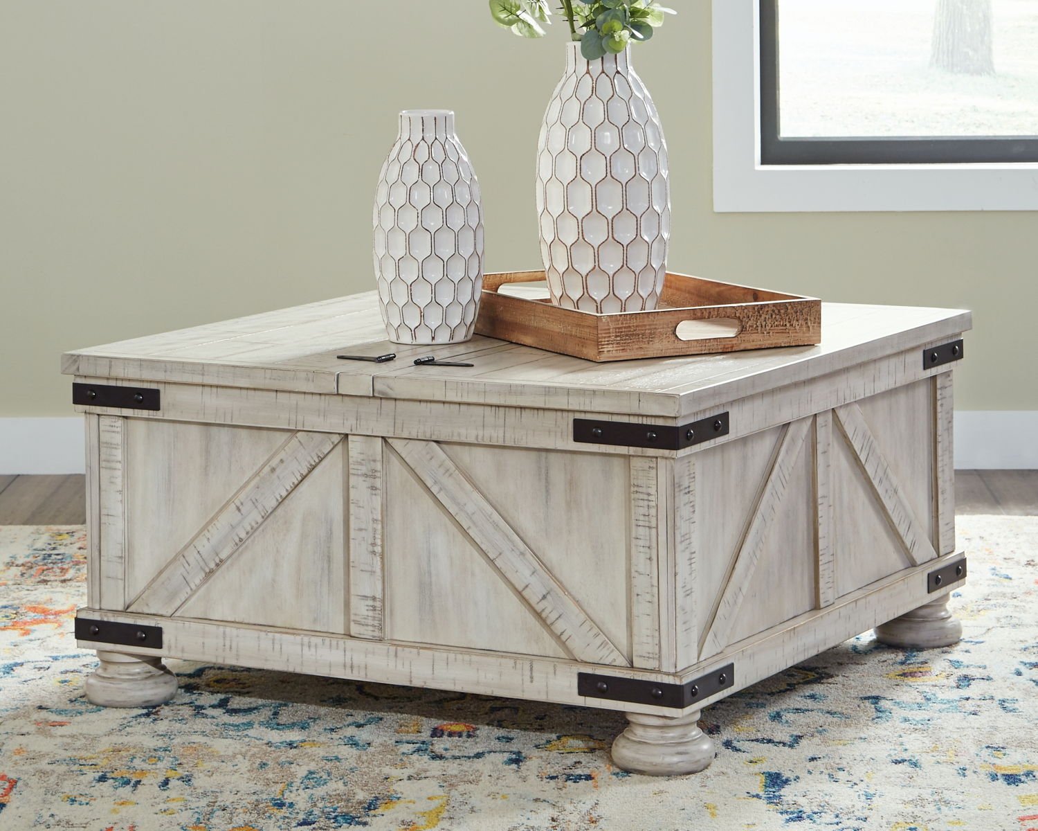 Carynhurst - Cocktail Table with Storage - Whitewash - Image 4